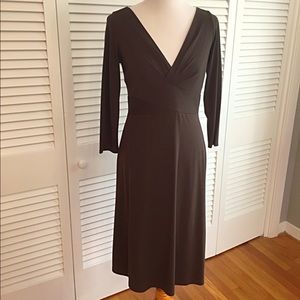 Brown LOFT Stretchy Faux Wrap Dress
